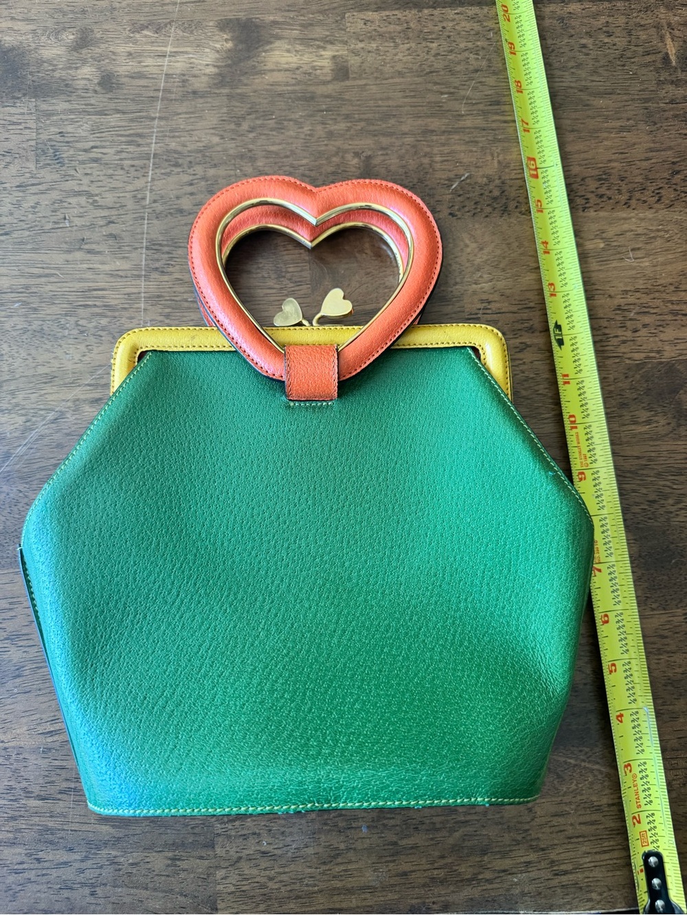 RARE Vintage Moschino Redwall Heart Handle Bag 90s Colorblock Leather Novelty - Picture 9 of 16